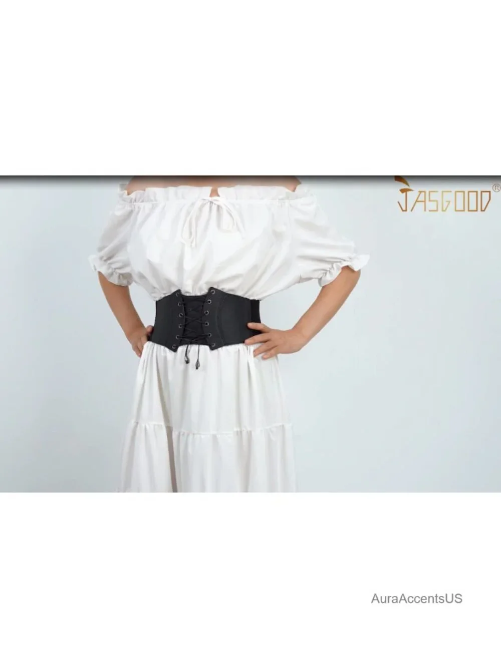 Wide Elastic Faux Leather Corset Belt Lace-up Waspie Waist Belt Women